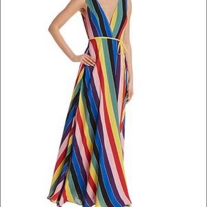 AQUA Rainbow Striped Maxi Wrap Dress